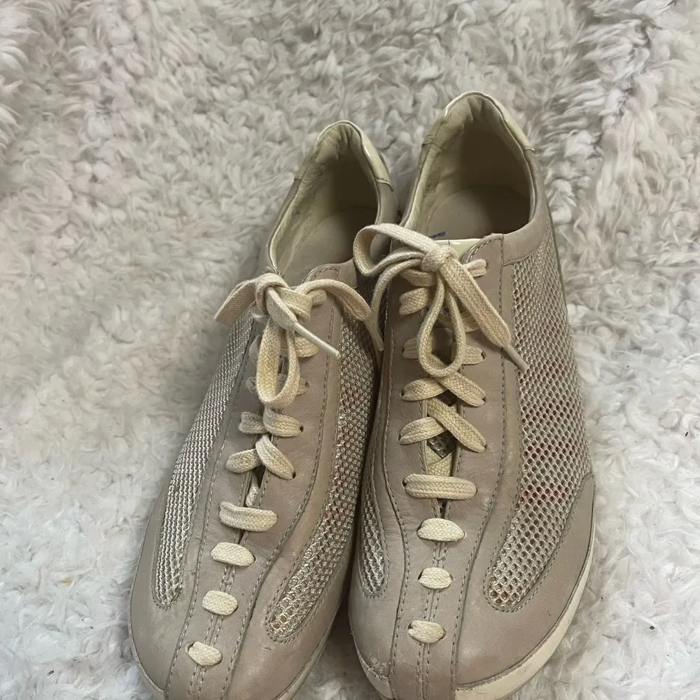 TSUBO Wedge Leather & Mesh khaki & beige Sneakers SZ9